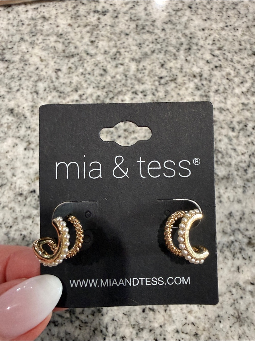 mia & tess Gold Pearl Crescent Earrings
